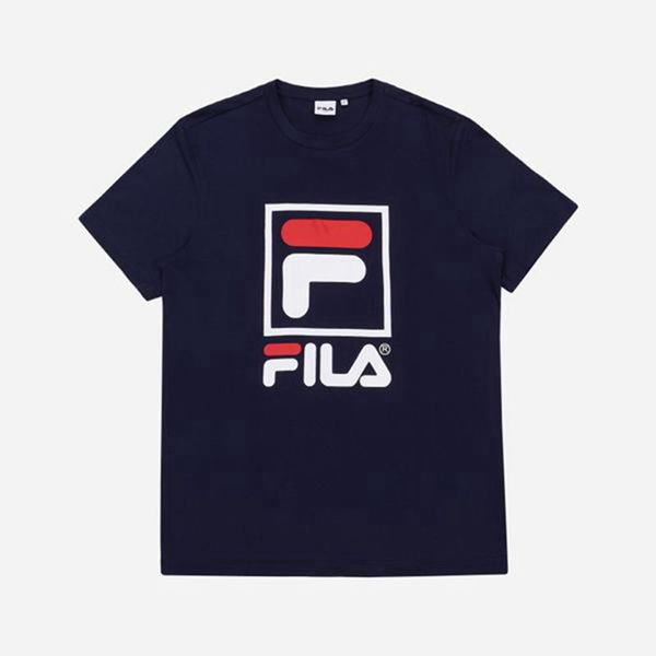 Camisetas Fila Homem Azul Marinho - Fila Stacked Logo S/S Portugal Online,GMCK-43780